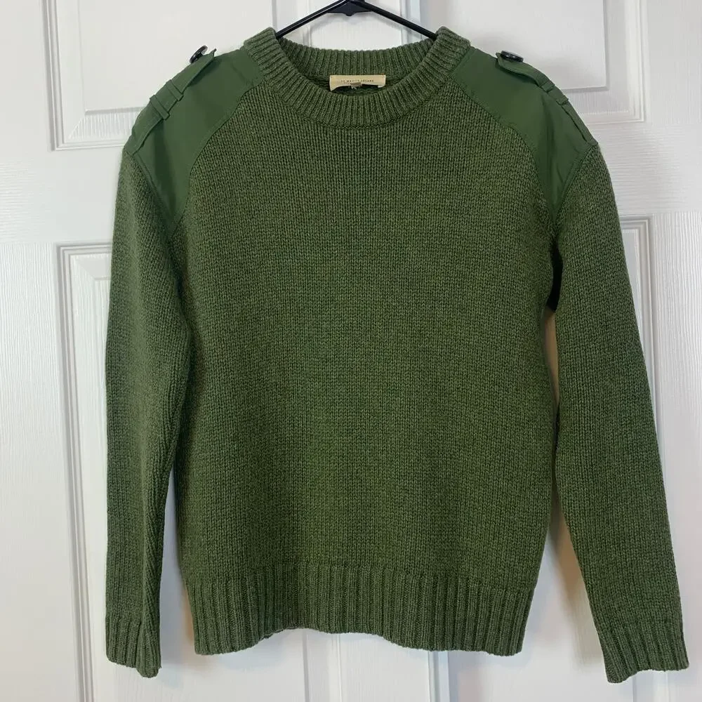 Sezane Ezra Wool Cotton Blend Jumper Sweater Khaki Olive Green Size XXS